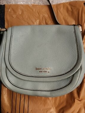 kate spade Light Blue Pebbled Leather Saddle Crossbody Bag